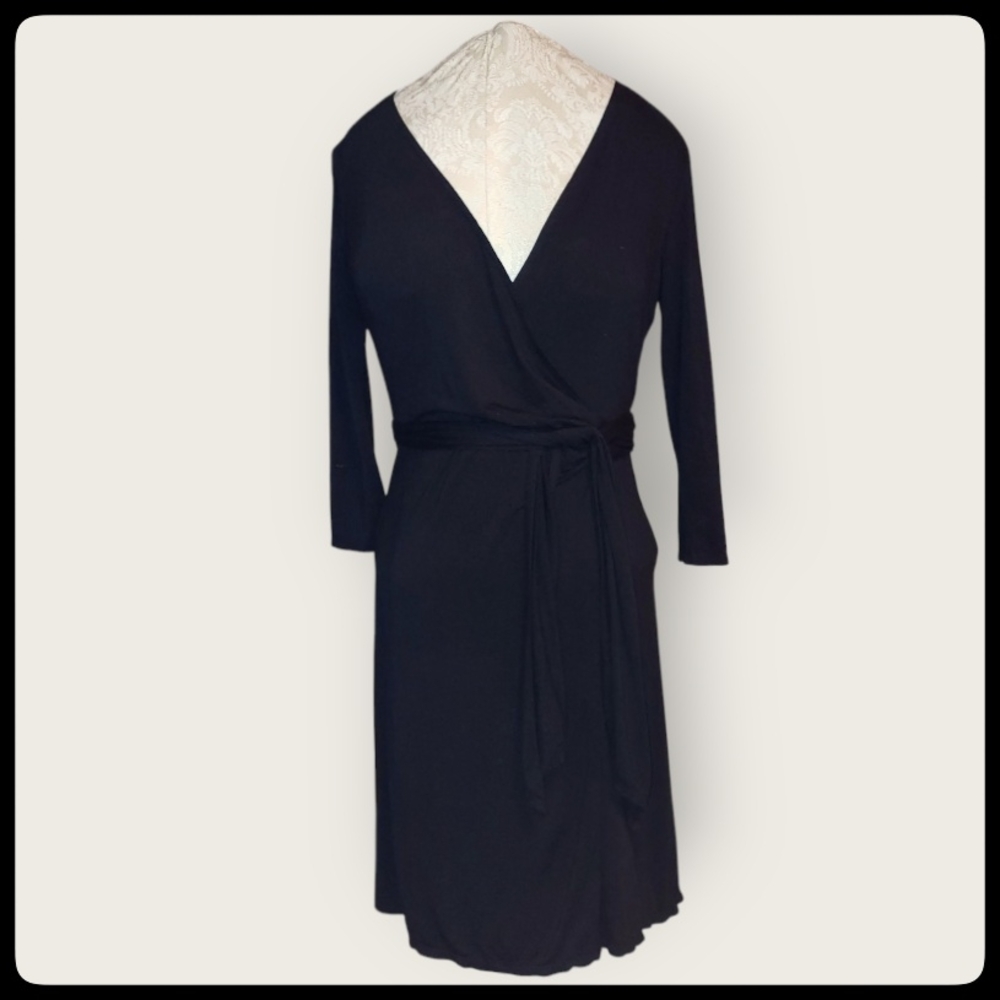 Max Studio Black Wrap Robe Dress - Picture 1 of 9